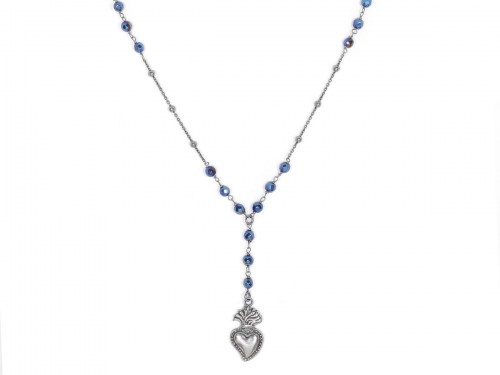collana in argento con sacro cuore e pietre naturali blu