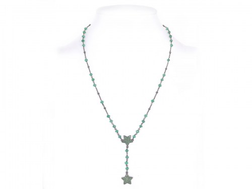 collana in argento e pietre naturali verdi e 2 stelle pendenti con quarzo