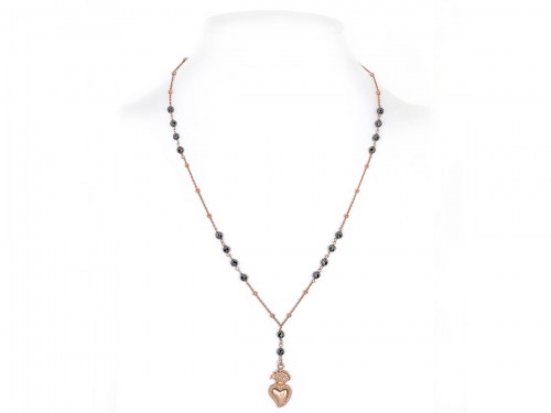 collana in argento color rosa ed ematite con pendente a sacro cuore