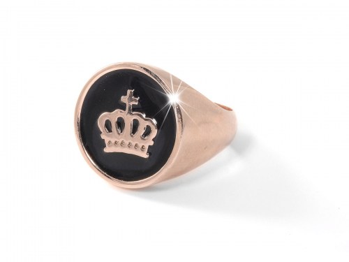 anello in bronzo rosa con corona e smalto nero