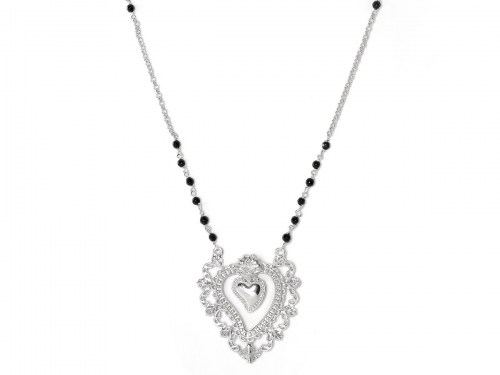 collana in argento con sacro cuore e pietre naturali nere onice