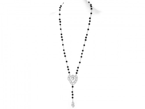 collana in argento con sacro cuore e pietre naturali nere in onice