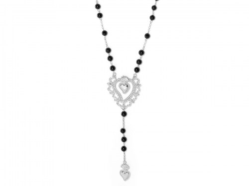 collana in argento con sacro cuore e pietre naturali nere in onice