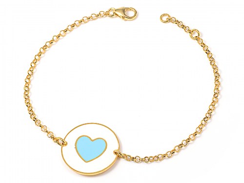 Bracciale con centrale smaltato e cuore celeste