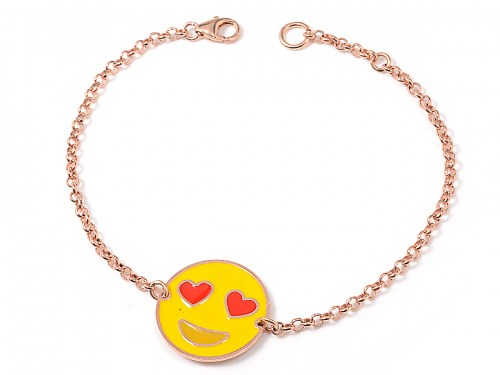 Bracciale Emoticons Social faccina con occhi a cuore con catena color rosa