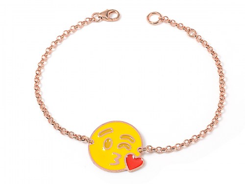 Bracciale Emoticons Social, faccina con cuore che manda un bacio e fa occhiolino color rosa