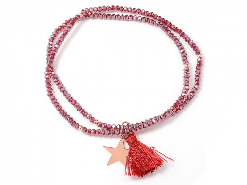 Collana e Bracciale con swarovski rossi e bordeaux con nappa rossa e stella