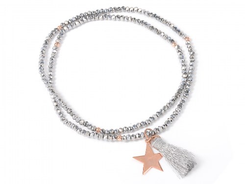 Collana e Bracciale con swarovski color argento grigio con nappa e stella