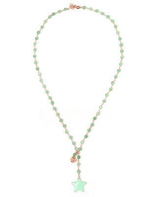 Collana in argento color rosa, pietre naturali agata verde con stella smaltata e campanella
