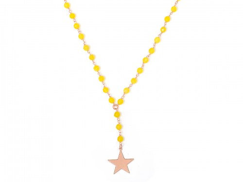 Collana in argento color oro rosa con pietre naturali agata gialla e pendente stella