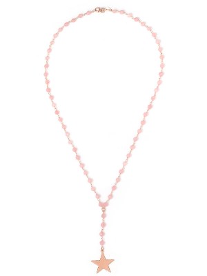 Collana in argento color oro rosa con pietre naturali agata rosa e pendente stella