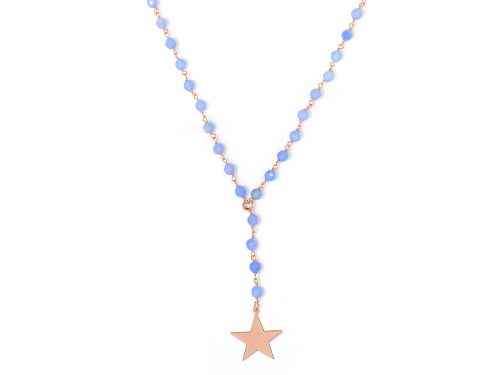 Collana in argento color oro rosa con pietre naturali agata celeste e pendente stella