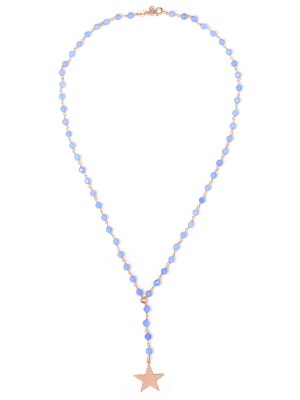 Collana in argento color oro rosa con pietre naturali agata celeste e pendente stella