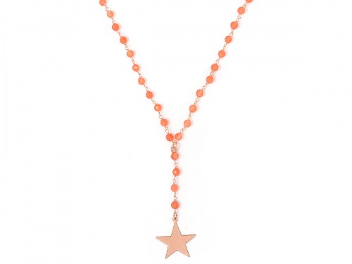 Collana in argento color oro rosa con pietre naturali agata arancione e pendente stella