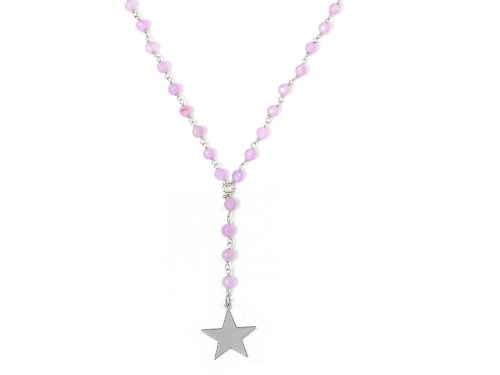 Collana in argento  rosa con pietre naturali agata rosa e pendente stella