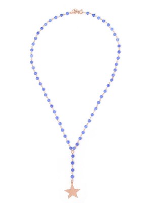 Collana in argento color oro rosa con pietre naturali agata Blu e pendente stella