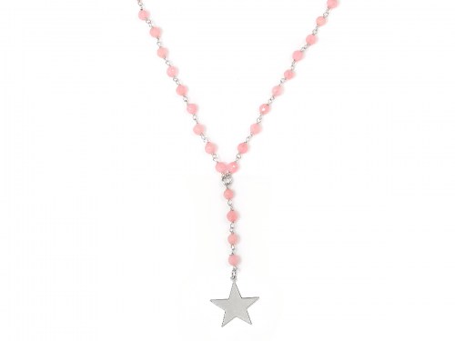 Collana in argento con pietre naturali agata Rosa e pendente stella