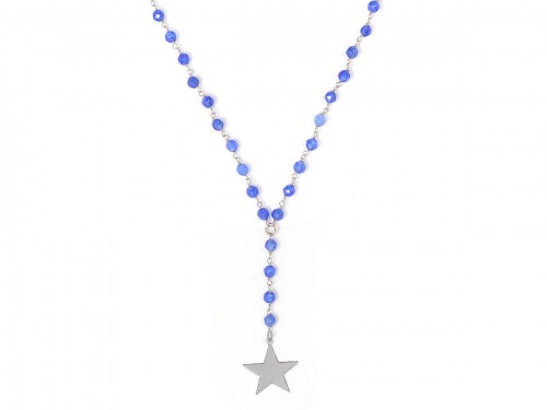 Collana in argento con pietre naturali agata blu e pendente stella