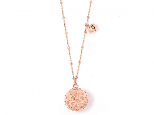 Collana in Argento chiama Angeli con sfera traforata a cuori color oro rosa