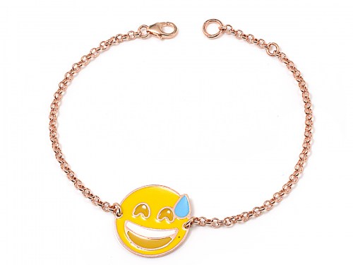 Bracciale Emoticons Social faccina che ride e goccia sulla fronte, suda color rosa