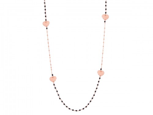 Collana con pietre naturali nere e cuori in oro rosa